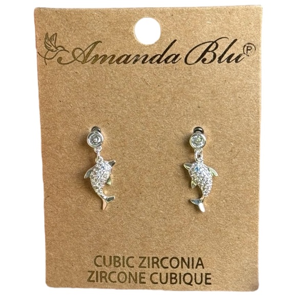 amanda blu Jewelry - AMANDA BLU Dolphin Silver Cubic Zirconia Stud Dangle Earrings NEW